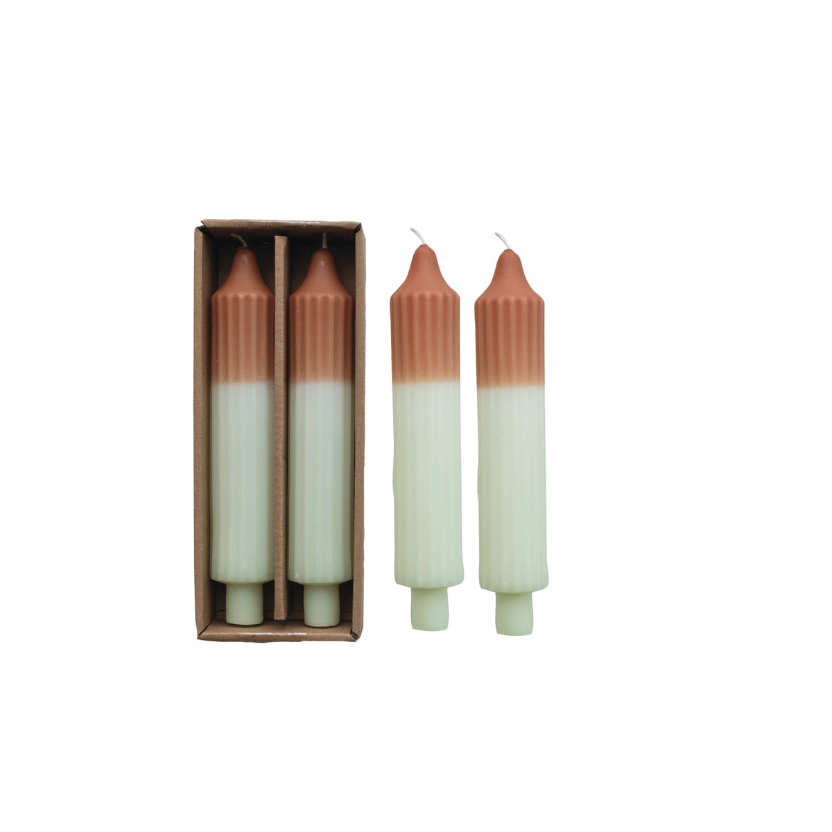 8"H Unscented Two-Tone Pleated Taper Candles in Box, Set of 2