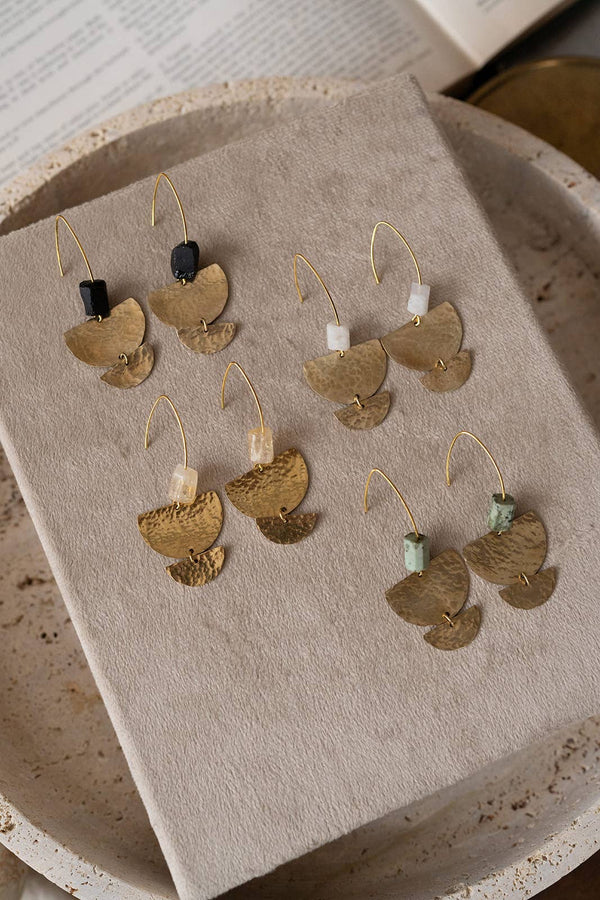 Nomad - Hammered Brass and Turquoise Gemstone Earrings