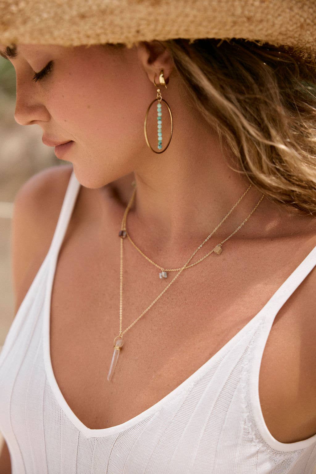 Whimsical Boho Gold Necklaces with Natural Stone Accents