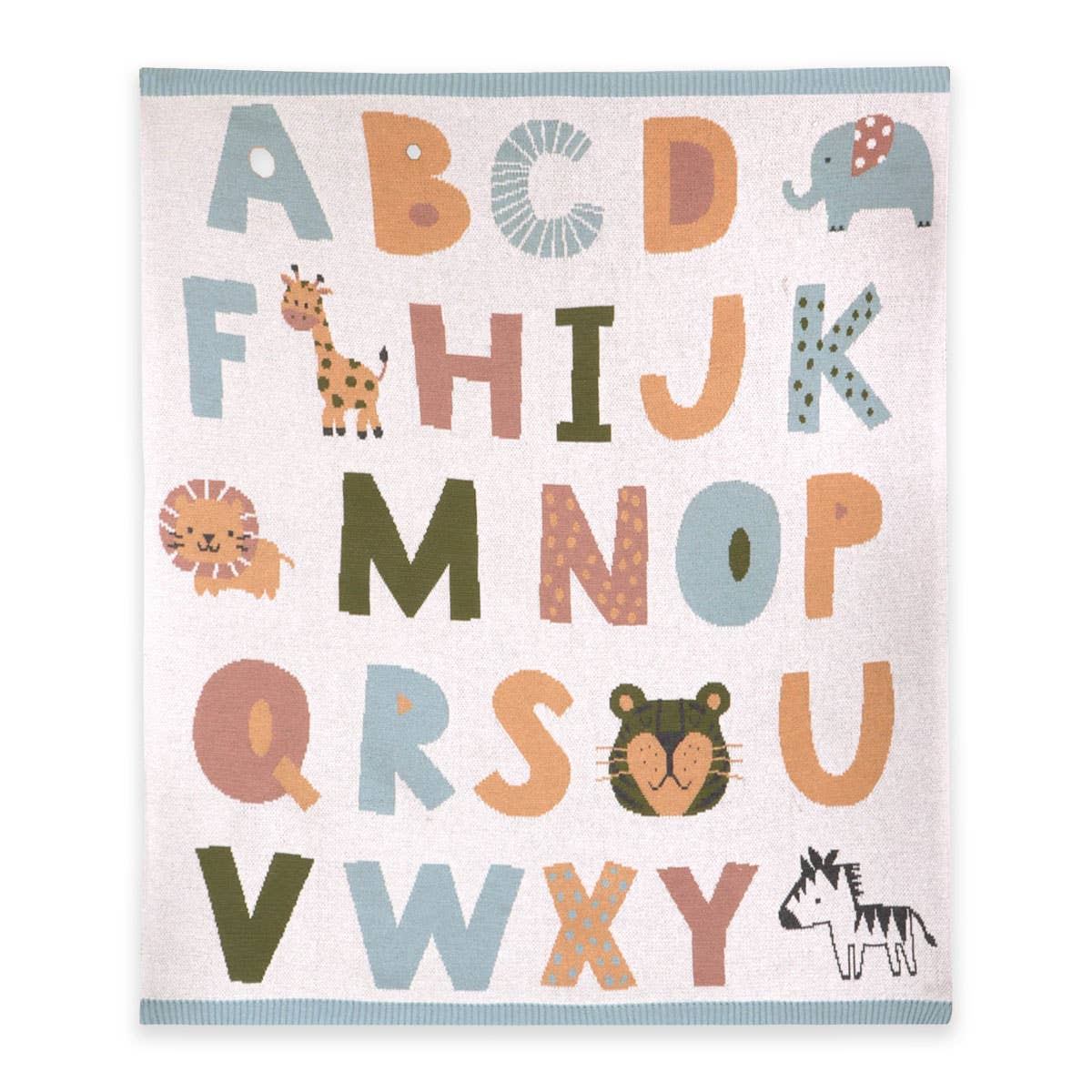 Alphabet Blue - Organic Jacquard Sweater Knit Baby Blanket