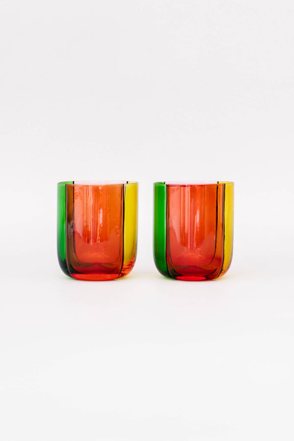 Colorblock Low Ball Glasses - Set of 2