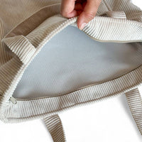 Taupe Corduroy Zippered Tote Bag (Tofe)