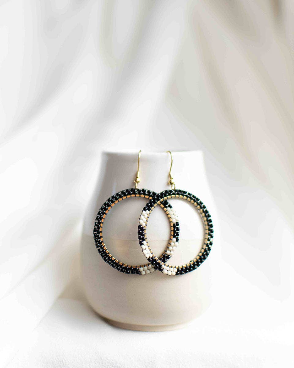 Beaded Fringe Hoop Earrings in Raya
