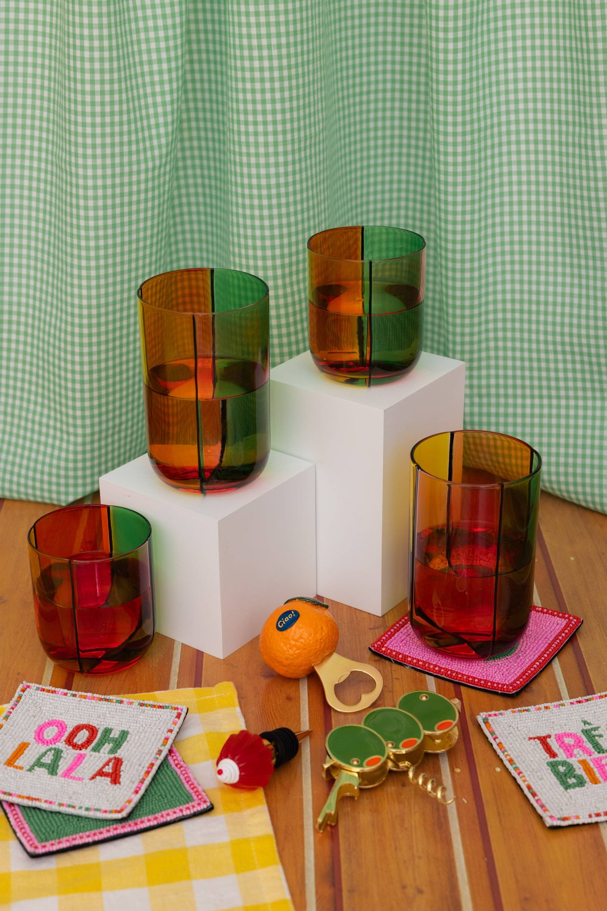 Colorblock Low Ball Glasses - Set of 2