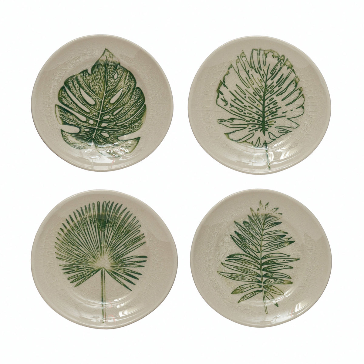 Stoneware Plate with Debossed Leaf, Reactive Crackle Glaze, 4 Styles