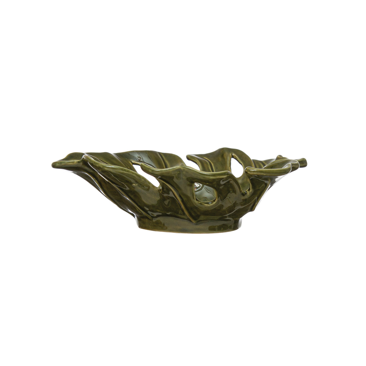 Stoneware Leaf Shaped Bowl, Reactive Glaze