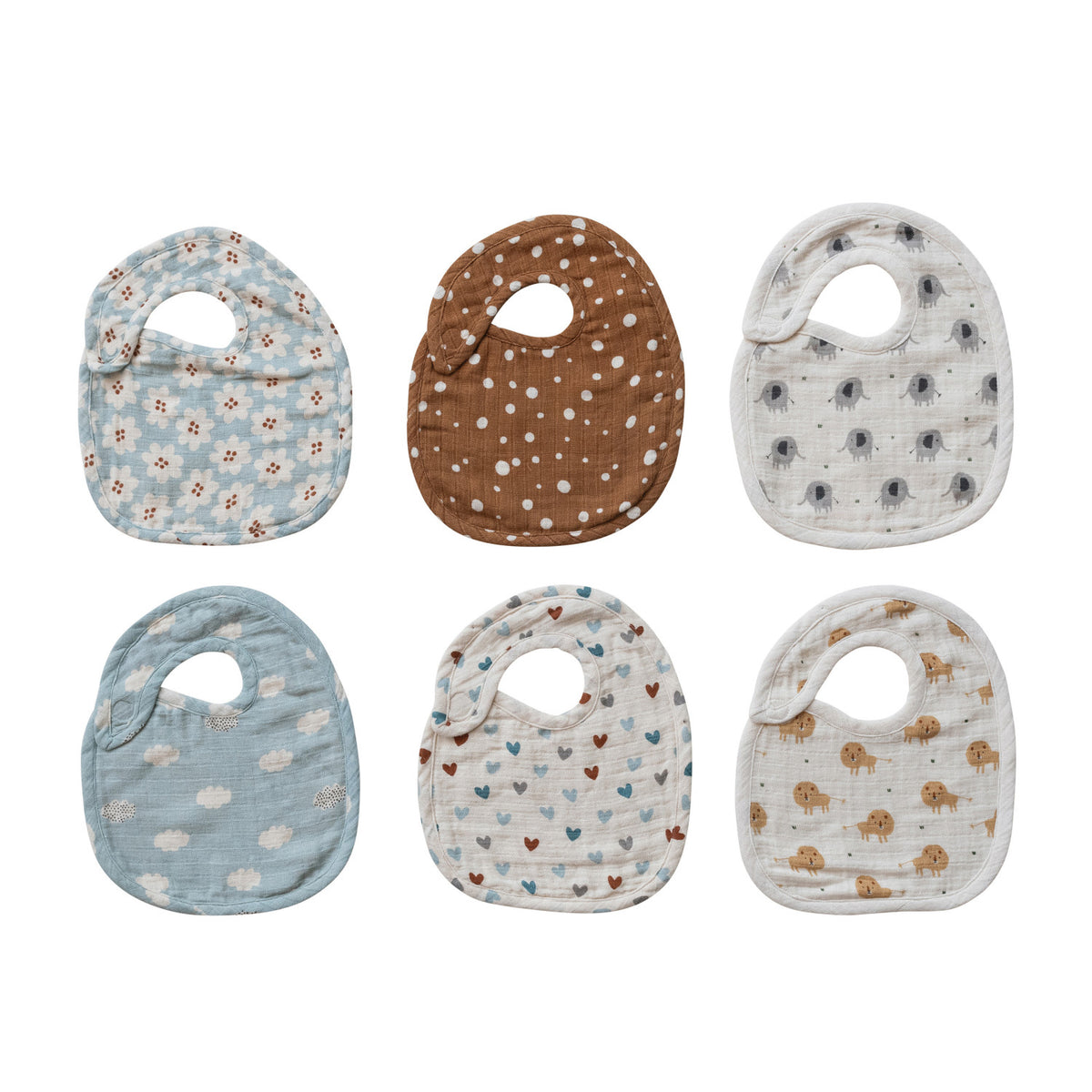 Cotton Double Cloth Printed Baby Bib with Pattern, 6 Styles