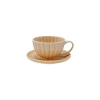 10 oz. Stoneware Ribbed Mug w/ Saucer, Reactive Glaze, Set of 2 (Each One Will Vary)