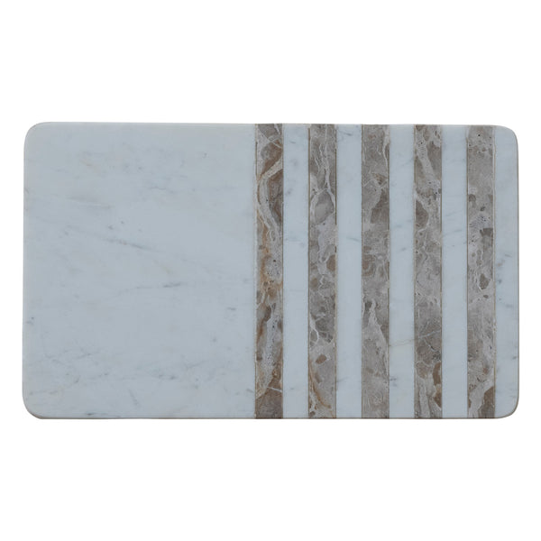 Marble Cheese/Serving Board with Stripes, White & Buff Color