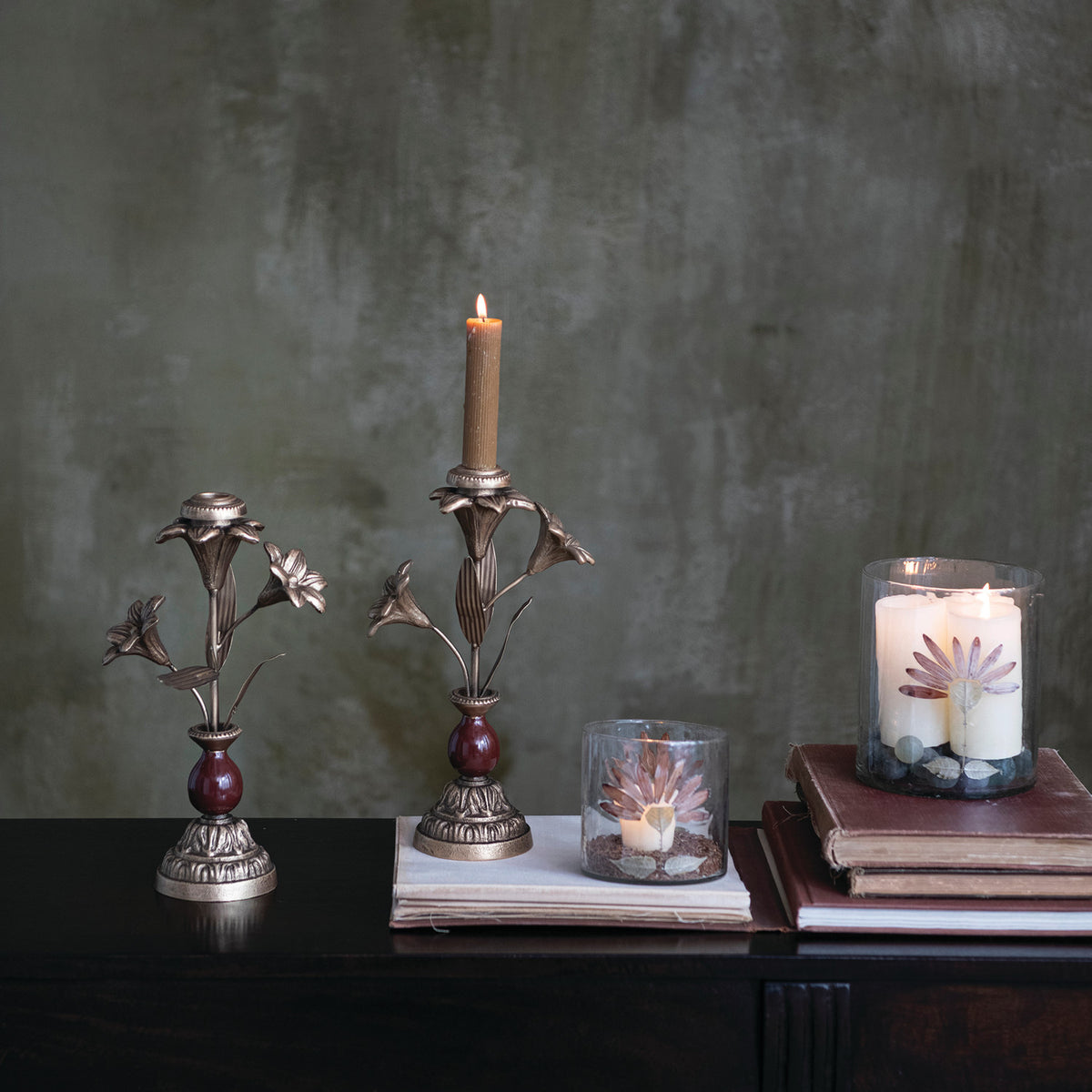 Recycled Glass Candle Holder with Gerbera Daisy (Each Varies)