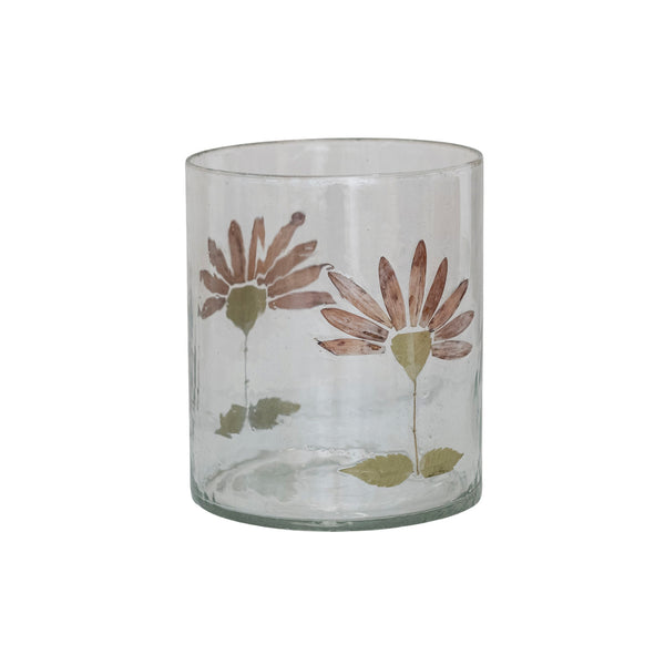 Recycled Glass Candle Holder with Gerbera Daisy (Each Varies)