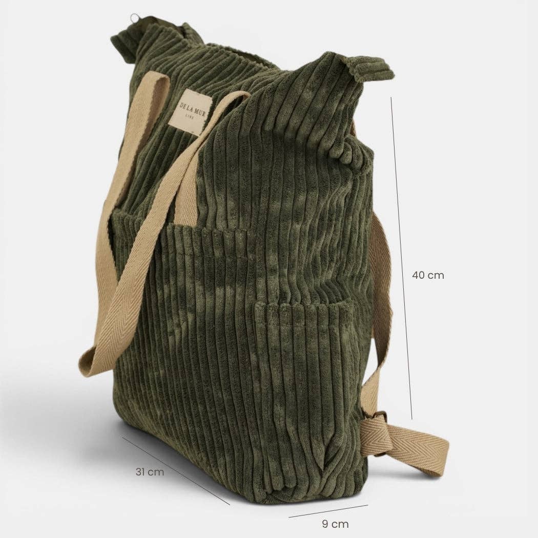 Olive Green Corduroy Backpack - Shoulder Bag (Musgo)