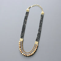 Triple Strand Black and Gray Beaded Necklace