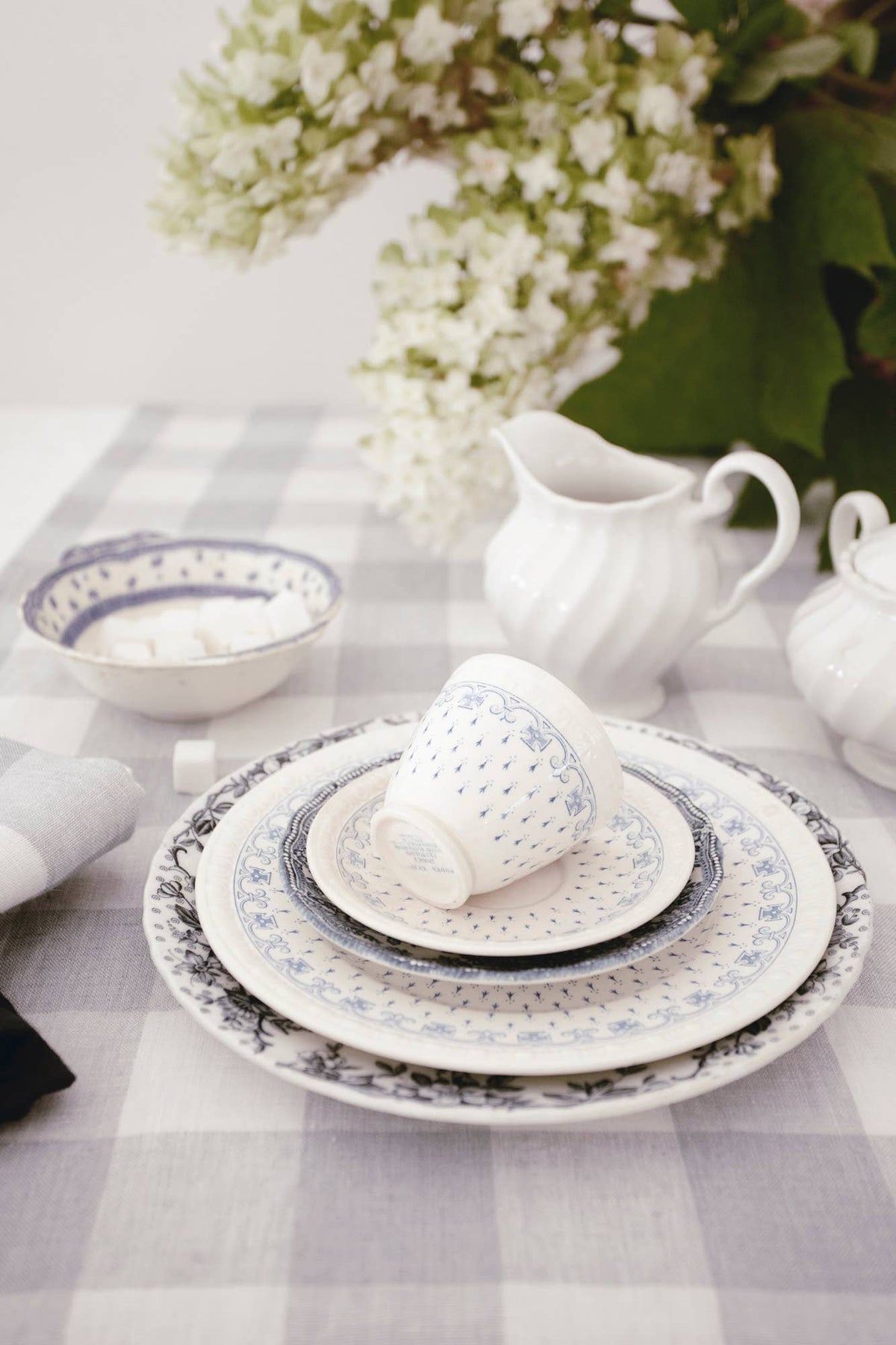 Linen Dinner Napkin Light Blue Gingham - Set of 4