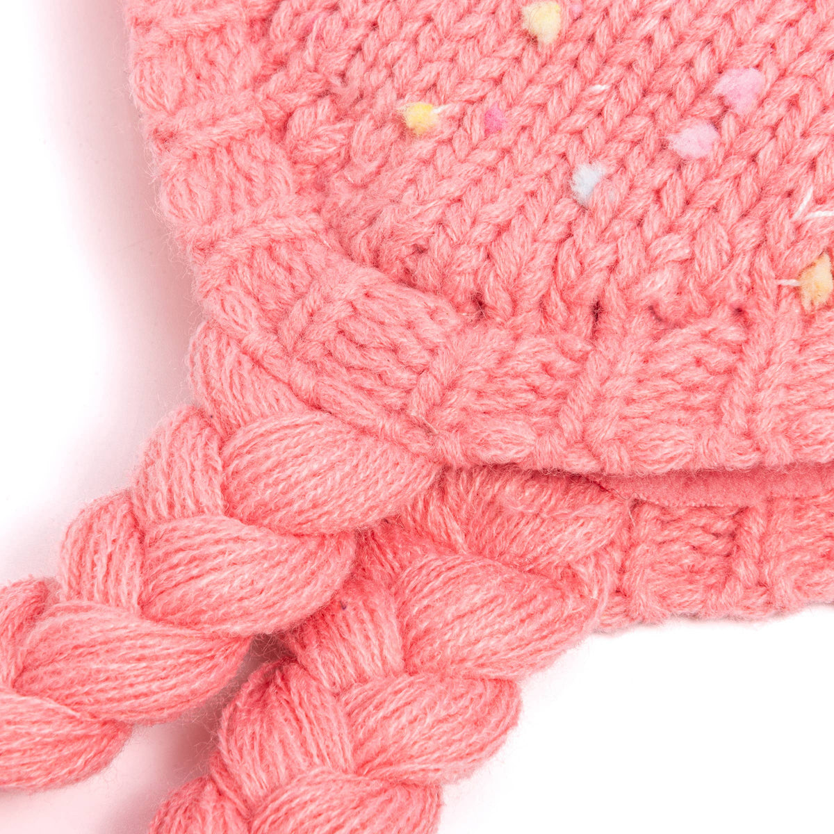 Girls Speckled Knit Winter Hat with Braids - Pink 2-12Y