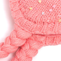 Girls Speckled Knit Winter Hat with Braids - Pink 2-12Y