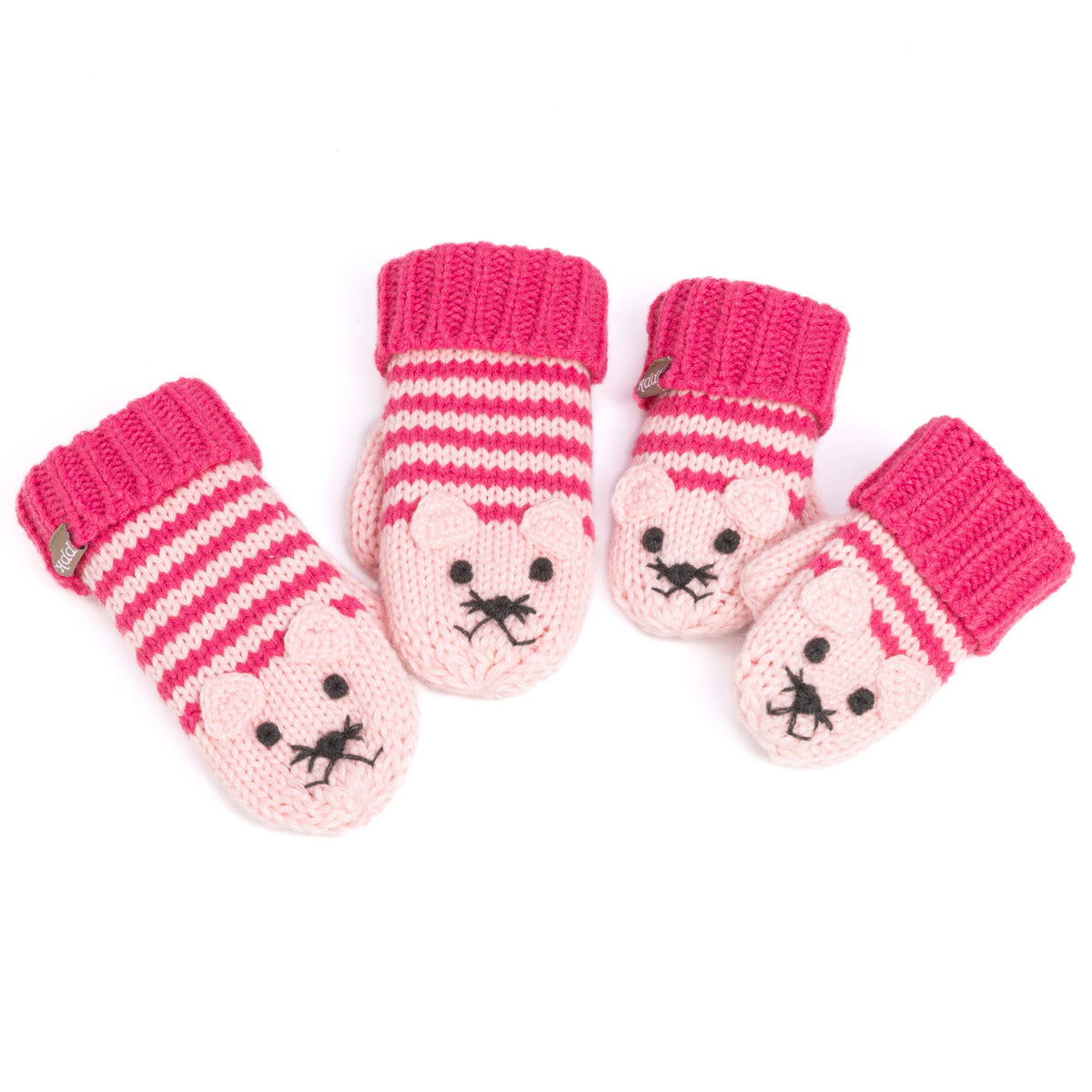 Pink Knit Stripe Cat Mittens, For Girls Sizes 3-12y - Berry