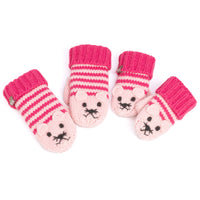 Pink Knit Stripe Cat Mittens, For Girls Sizes 3-12y - Berry