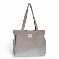 Taupe Corduroy Zippered Tote Bag (Tofe)