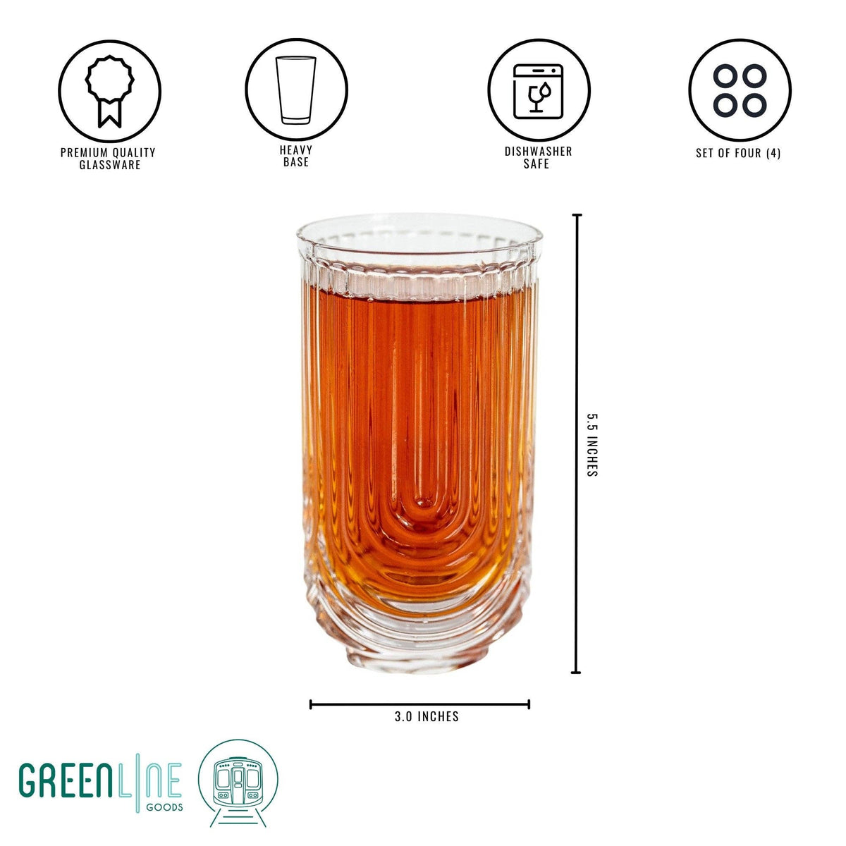 Art Deco Highball Ribbed Wave Glasses