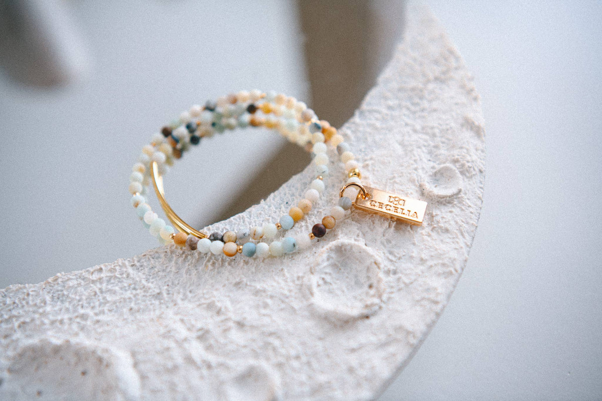 Genuine Gemstone and Gold Double Wrap Bracelet