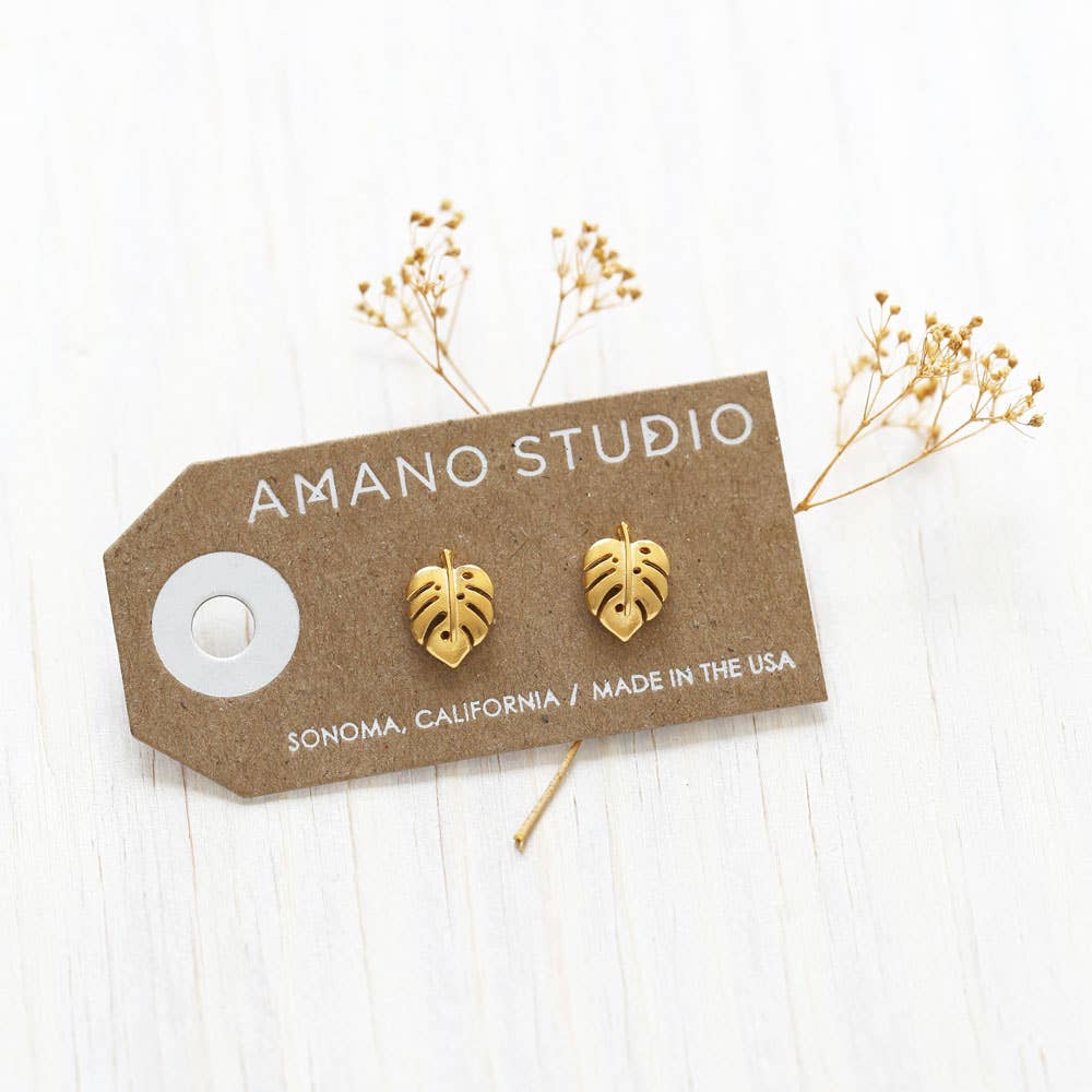 Monstera Leaves Gold Studs