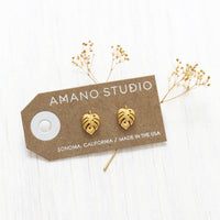 Monstera Leaves Gold Studs