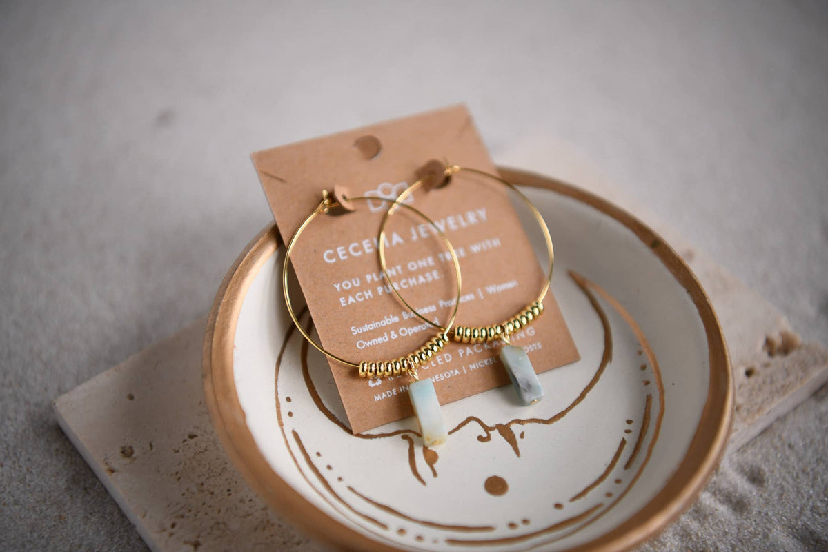 Estella Gemstone Rectangle Drop Gold Hoop