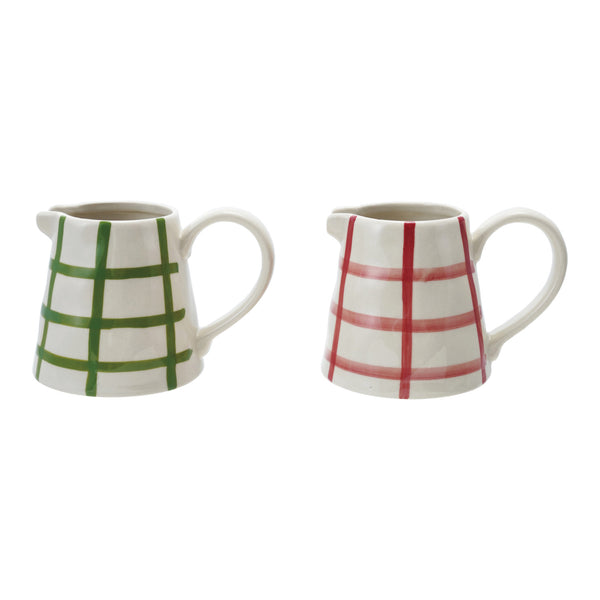 6 oz. Hand-Painted Stoneware Creamer with Grid Pattern, 2 Colors