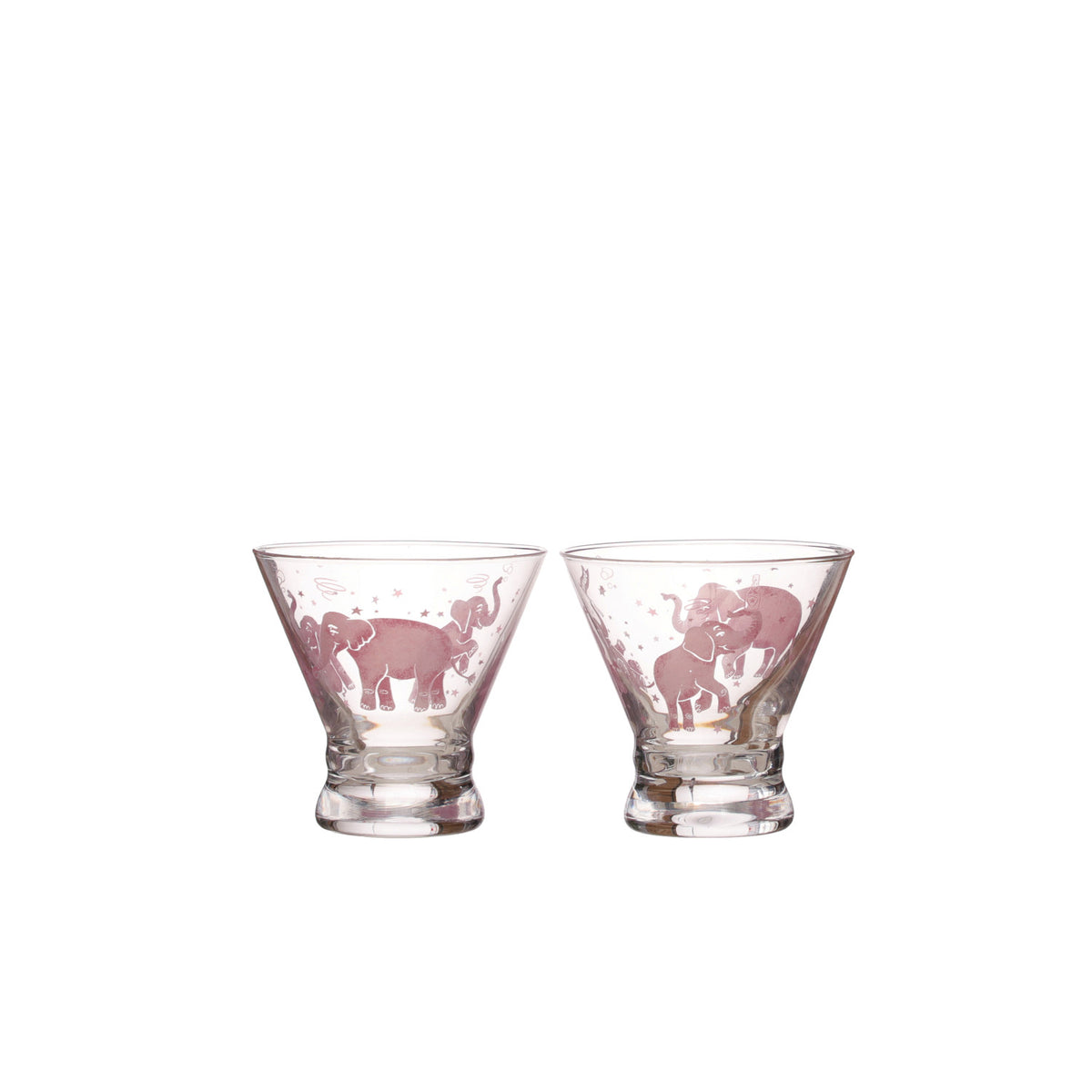 6 oz. Stemless Martini Glass with Pink Elephants, 2 Styles ©